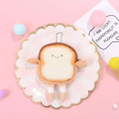 Cartoon Toast Bread Plush Coin Purse - Cute Mini Wallet and Earphone Bag Keychain Pendant for Kids