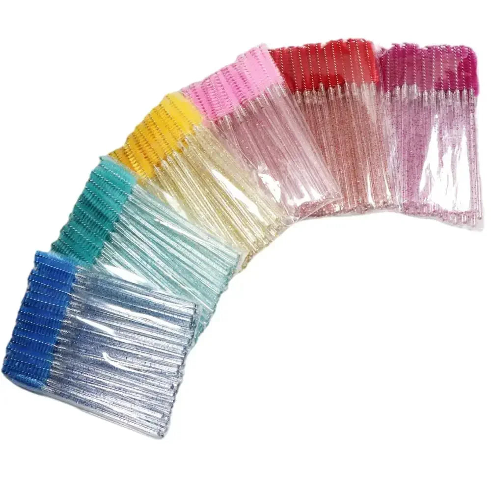 50-Pack Disposable Crystal Eyelash Brush Combs – Professional Eyelash Extension Mascara Wands for Makeup and Beauty Tools