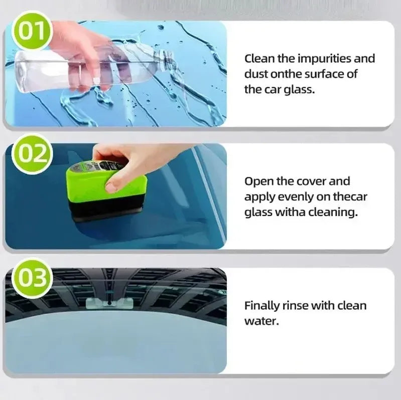 Car Windshield Glass Cleaner Kit – Oil Film Remover & Brush for Crystal Clear Front and Interior Windows (European Cars)