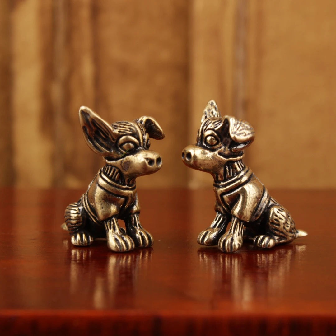 Solid Copper Puppy Dog Figurine – Antique Brass Zodiac Tea Pet Ornament Cute Collectible Home Decor Sculpture