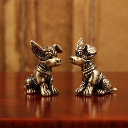 Solid Copper Puppy Dog Figurine – Antique Brass Zodiac Tea Pet Ornament Cute Collectible Home Decor Sculpture