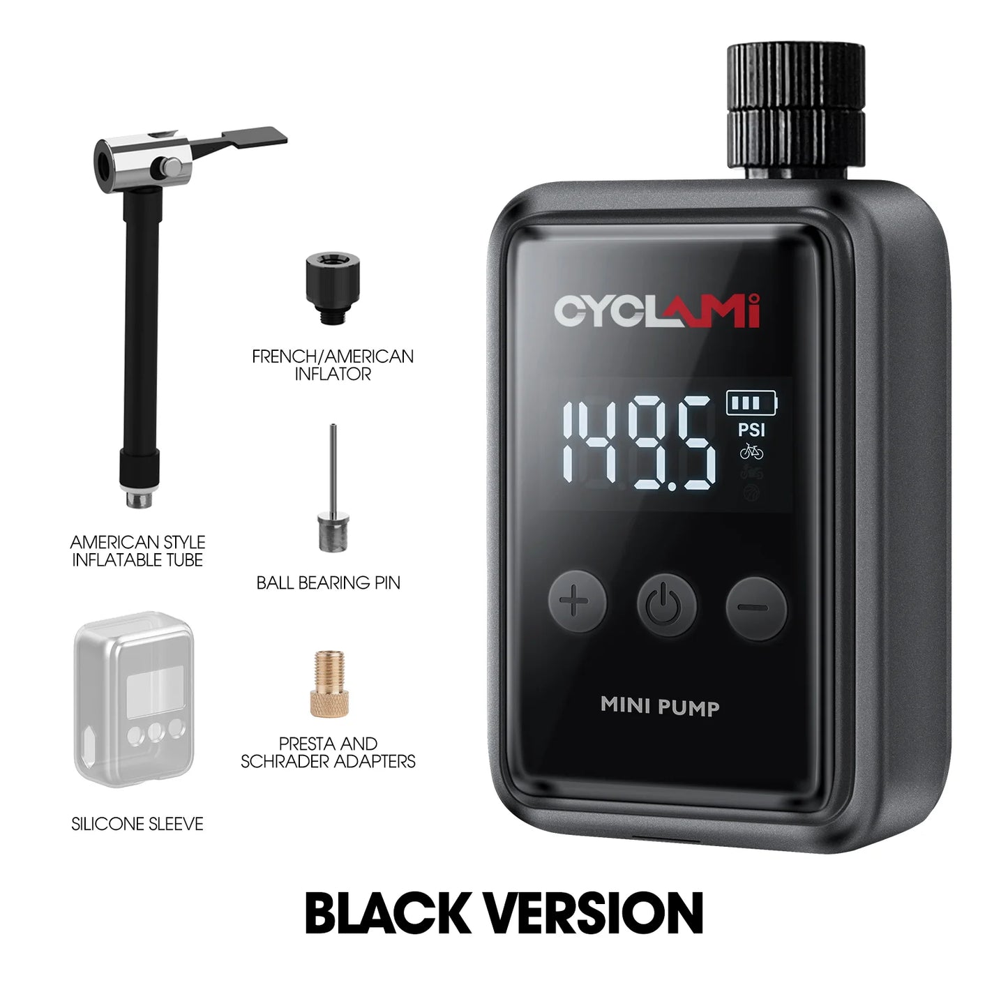CYCLAMI HW125 150PSI Portable Electric Bike Air Pump – Rechargeable Mini Tire Inflator for Schrader & Presta Valves