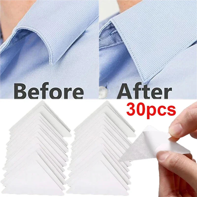 Collar Sticker Polo T-Shirt Stand Collar Shaper | Fixed Pads Anti-roll Adhesive | Clear Triangle Tape for Collar Tidy | Shirt Accessories