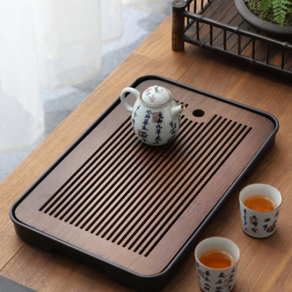 Portable Bamboo Tea Tray – Kung Fu Tea Set Grid Tray with Drainage for Dry & Wet Use