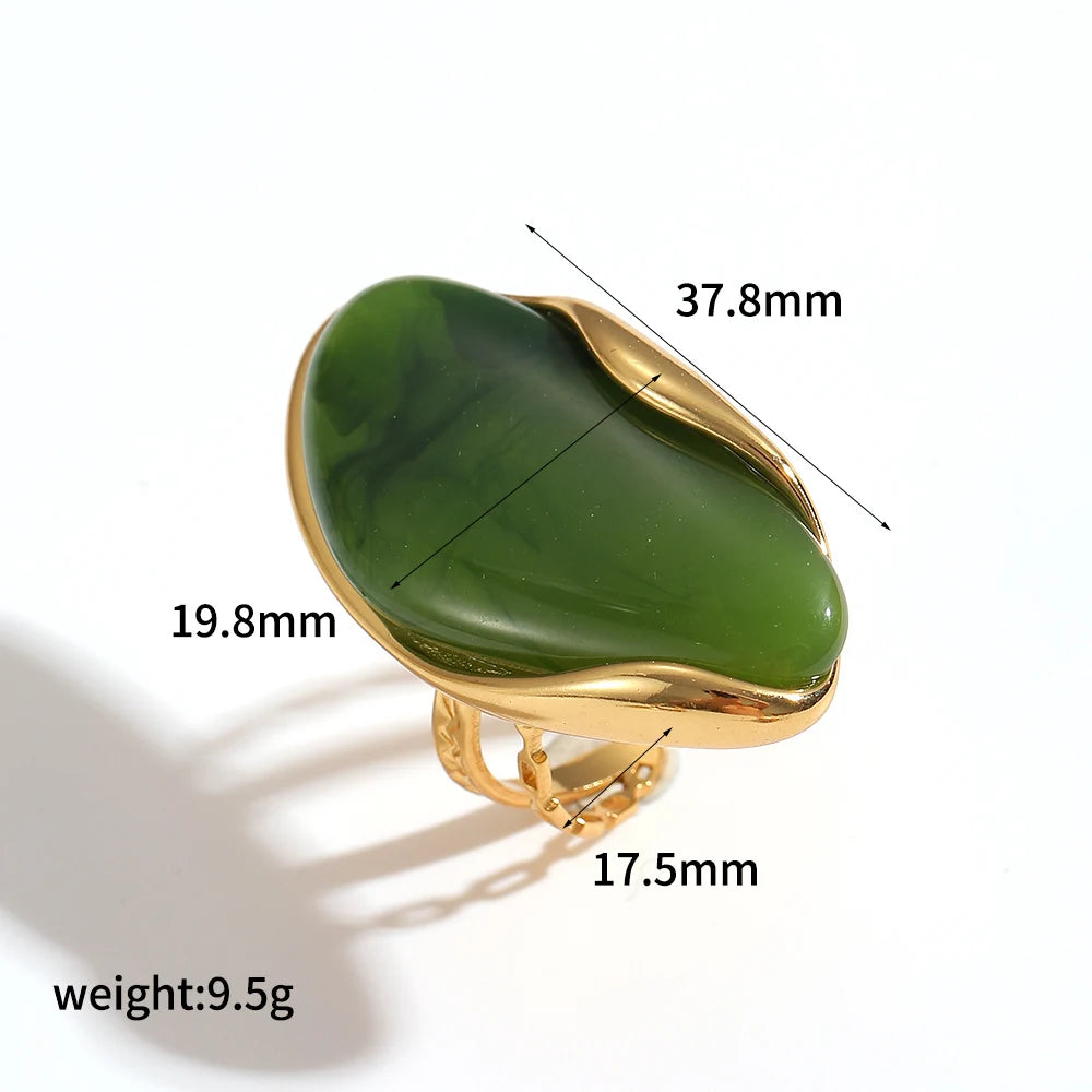 TDJewelry Stainless Steel Resin Geometric Ring – 18K Gold Plated Fashion Jewelry for Women