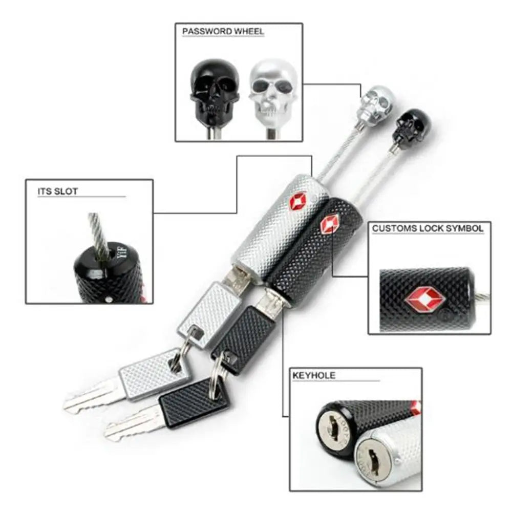 Skull Shape TSA Combination Luggage Lock – High Security Anti-Theft Padlock with Steel Cable for Travel & Overseas Use