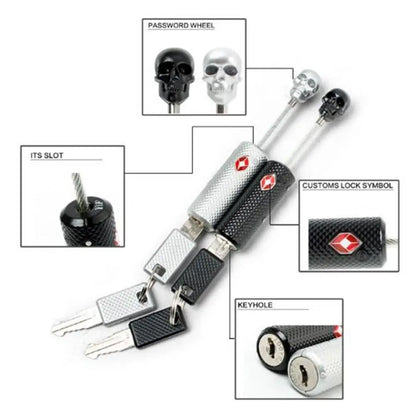 Skull Shape TSA Combination Luggage Lock – High Security Anti-Theft Padlock with Steel Cable for Travel & Overseas Use