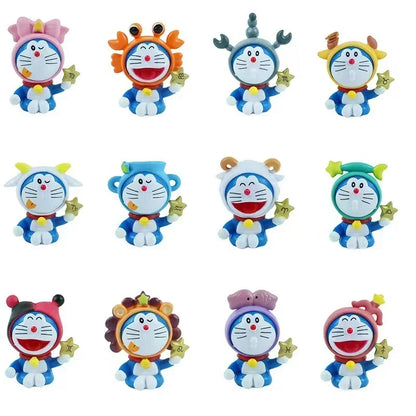 12Pcs Doraemon Zodiac Cartoon Action Figures – Cute Kawaii PVC Anime Character Model Toys, Kids Birthday Gift Set