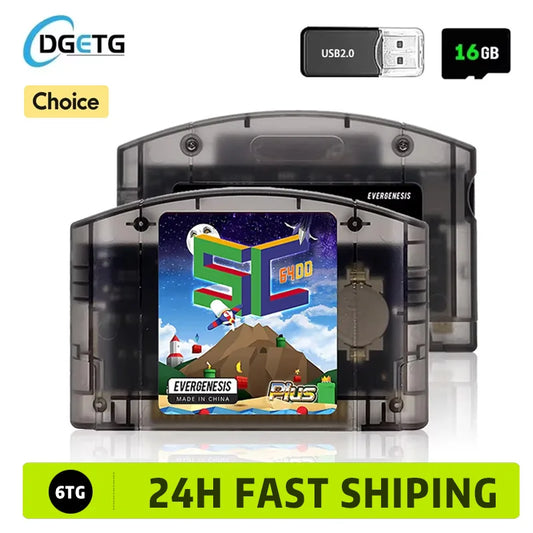 EVERGENESIS SC64 N64 Game Cartridge – 800-in-1 Nintendo 64 Game Card with Free 16GB Card, 64DD Compatible