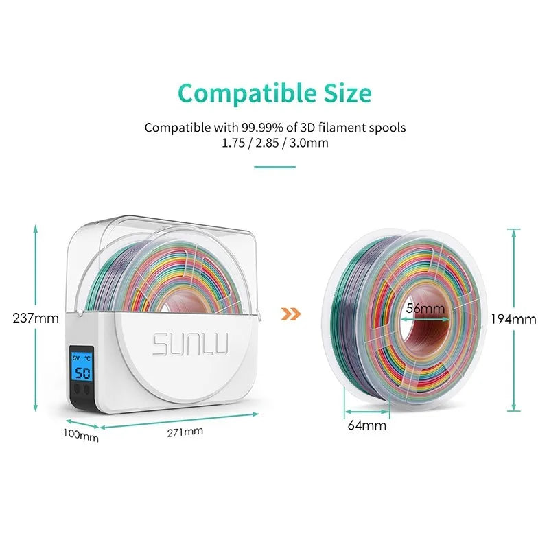 SUNLU S1+ 3D Filament Drying Box – Fila-Dryer Storage Holder for Dry Filament with Fast Heating
