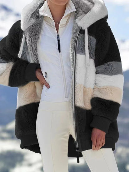Oversized Jacket for Women – 2023 Autumn Winter Warm Plush Hooded Coat, Loose Fit Streetwear with Pockets