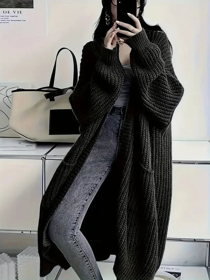 Women's Open Front Knit Cardigan with Pockets – Casual Long Sleeve Sweater for Cozy Layering