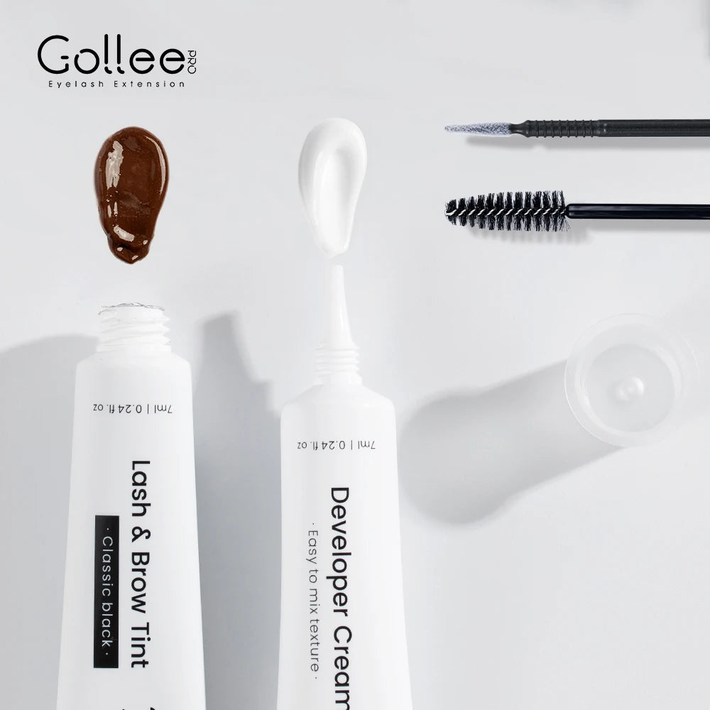 Gollee Lash & Brow Tinting Kit – Classic Black, Natural Eyelash Lifting Perm Treatment, Lasts 4-6 Weeks, Makeup Set for Lash Curler Perm