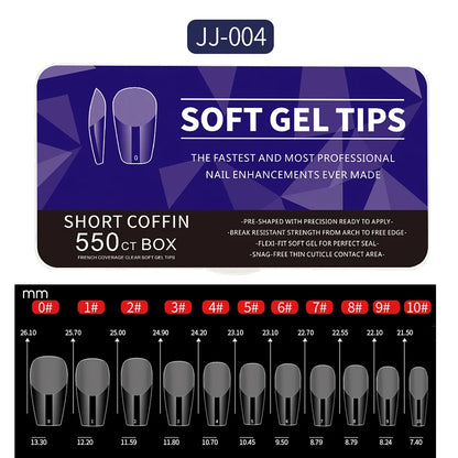 550pcs Soft Gel Nail Tips - Medium Short Almond Coffin Full Cover Acrylic Extensions for French Manicure & Nail Art