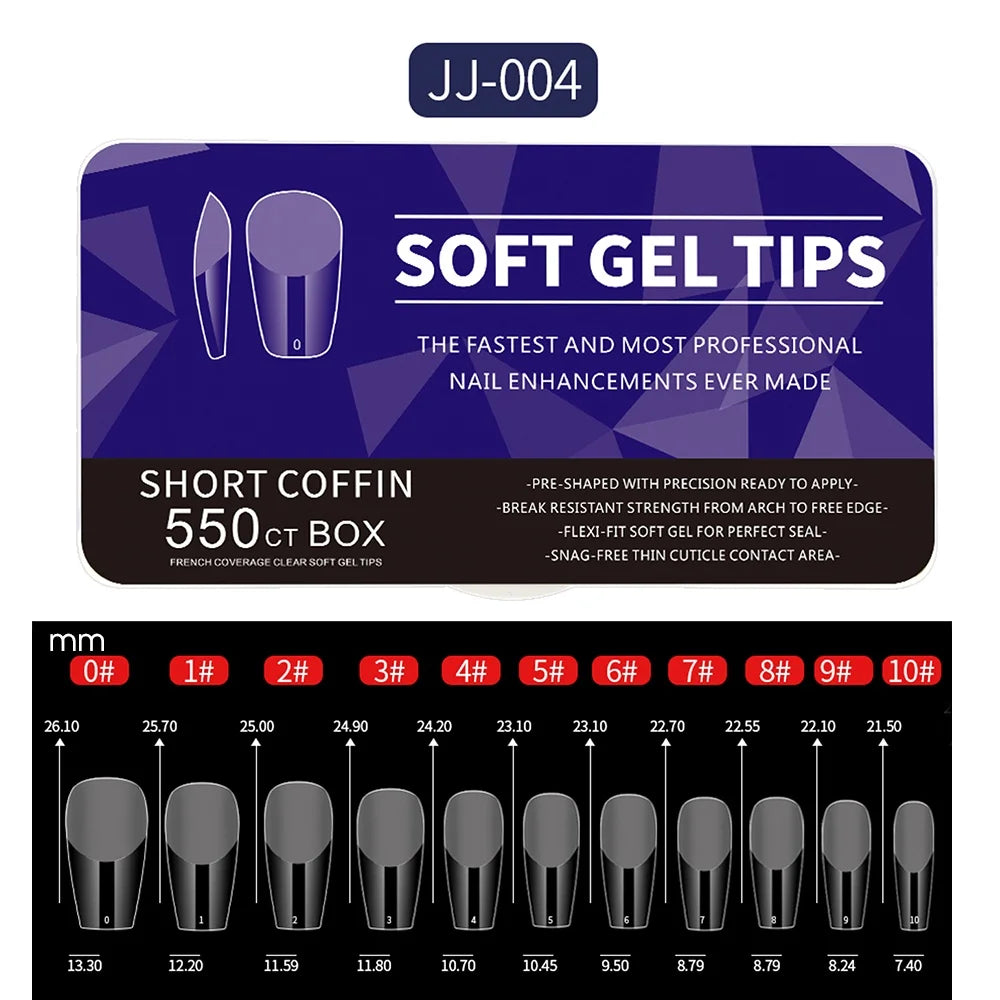 550pcs Soft Gel Nail Tips - Medium Short Almond & Coffin Full Cover Press On Nail Extension Kit