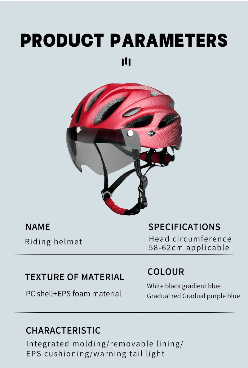 Adult Bike Helmet with LED Tail Light – Lightweight & Breathable Cycling Helmet (58-62cm), Colorful Bicycle Accessory