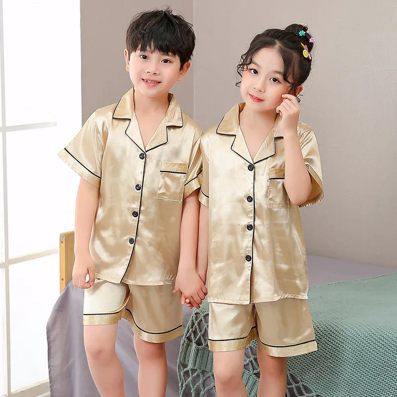Kids’ Satin Silk Pajama Set – Long Sleeve Silky Loungewear for Boys & Girls, Teen PJs for Ages 2-14