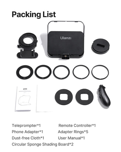 Ulanzi RT02 Portable Mini Teleprompter – Collapsible Prompter for Tablets, DSLR, Laptop & Phone Video Recording
