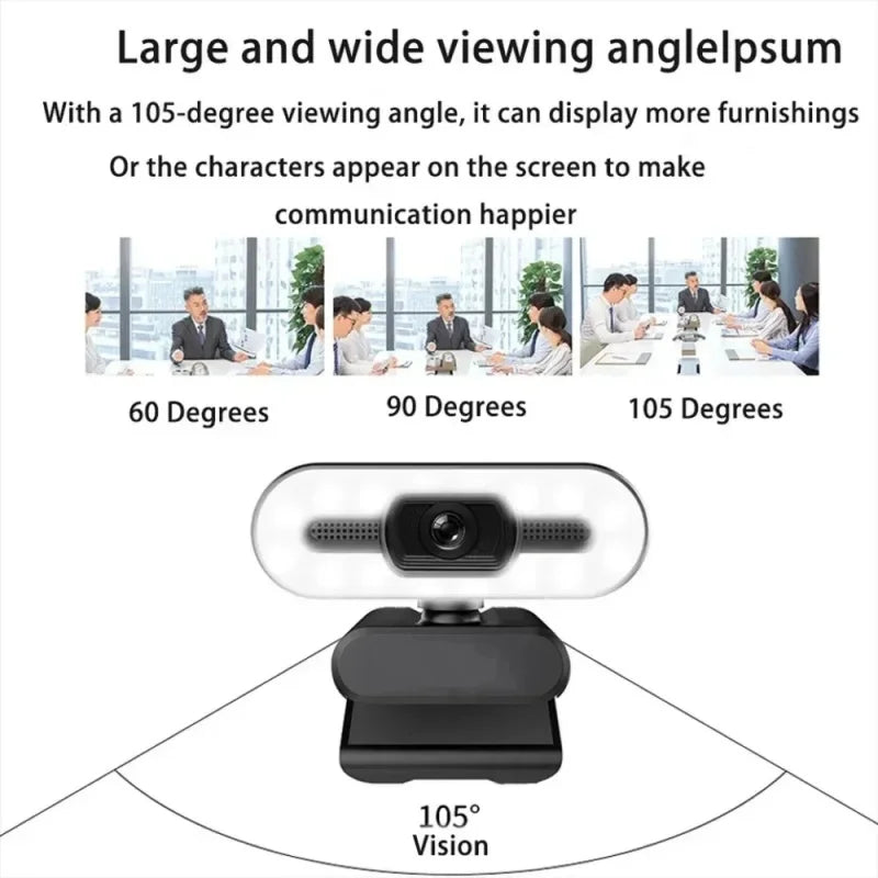 Portable Full HD Webcam – 1080P/2K/4K Autofocus PC & Laptop Camera with Microphone, Flexible Live Streaming and Broadcast Light