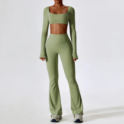 2PCS Seamless Women’s Yoga Set – Long Sleeve Crop Top & Leggings Workout Outfit, Athletic Gym Sportswear
