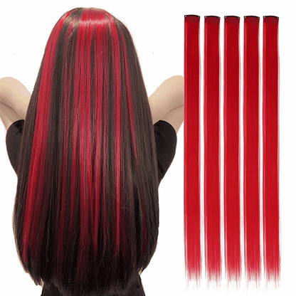 5PCS Long Straight Clip-In Hair Extensions - Synthetic Hairpieces for Women, Cosplay & Parties