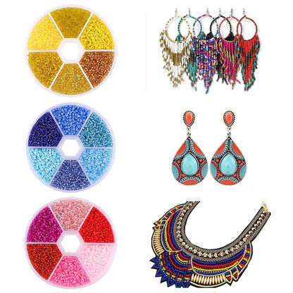 3900Pcs Glass Rice Beads Set - 6 Grid Box DIY Bracelet Necklace Jewelry Making Accessories