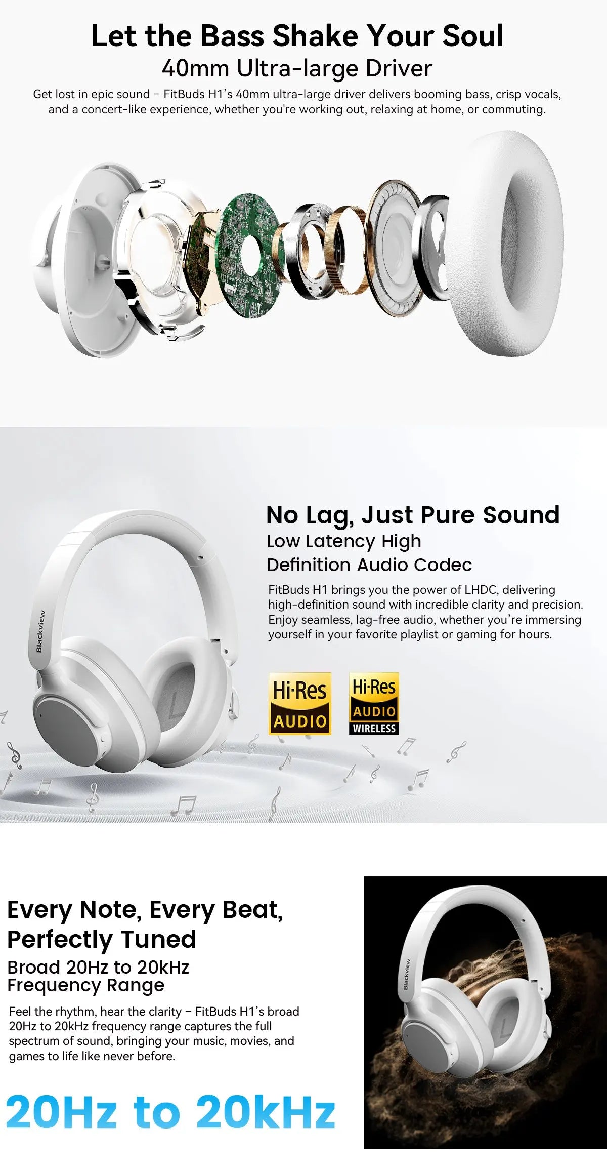 Blackview Fitbuds H1 Hybrid ANC Headphones – Bluetooth 5.4 Over-Ear Wireless Headset with Hi-Res Audio & Mic