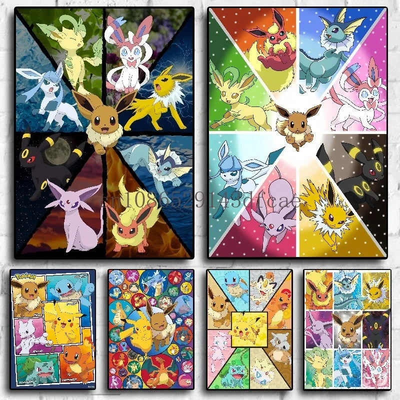 Pokemon Canvas Wall Art – Pikachu, Gyarados, Squirtle & Charmander Anime Prints for Living Room Decor & Gifts