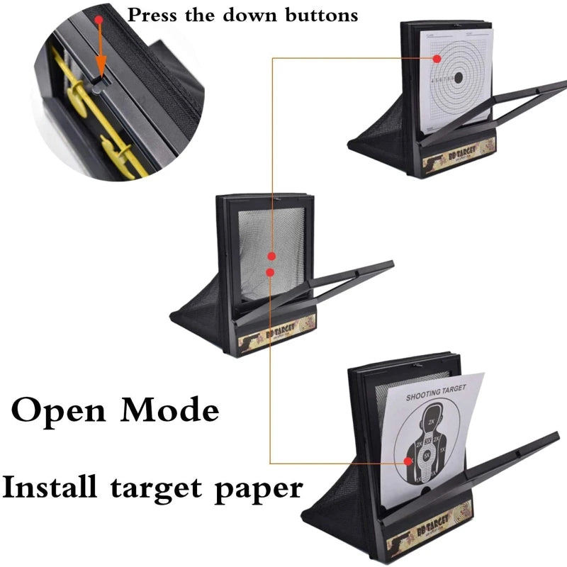 AirSoft Shooting Targets with Trap Net Catcher – Reusable BB & Pellet Target Stand with Paper Sheets, Diamond Grade 24BD