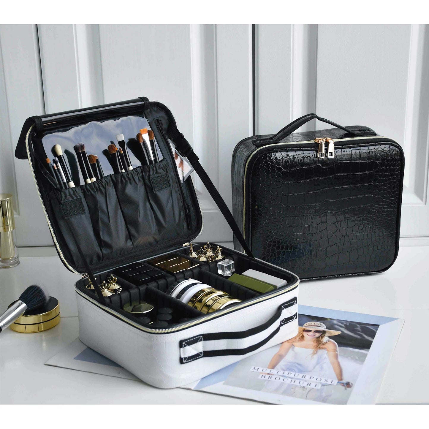 New PU Leather Cosmetic Bag for Women – Multi-Functional Portable Travel Makeup Storage Case