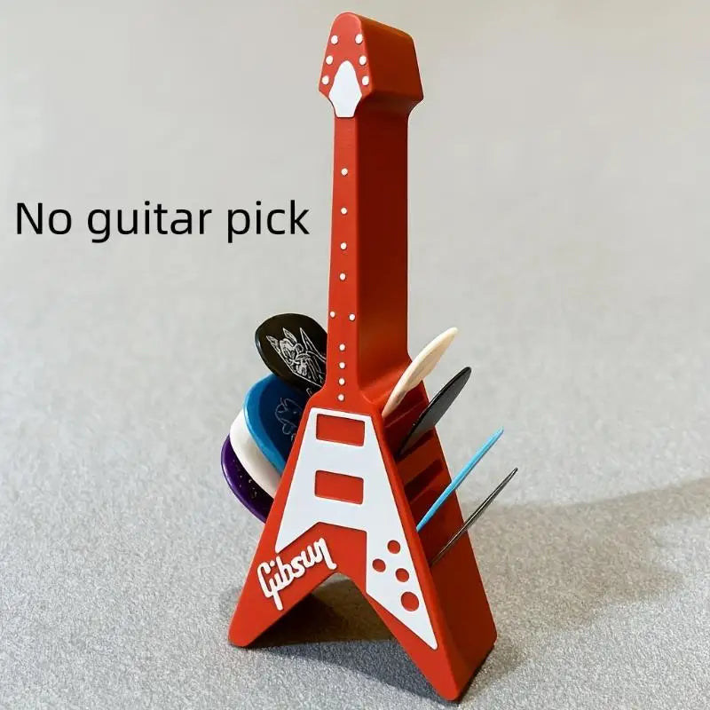 3D Printed Guitar Pick Holder – Guitar-Shaped Plectrum Storage Box with Stand & Accessories Organizer