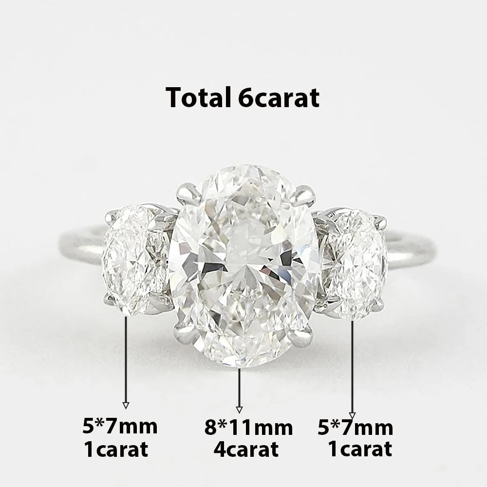 Certified 3/6cttw Real Moissanite 3-Stone Oval Engagement Ring — 925 Sterling Silver Wedding Band for Women