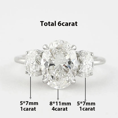 Certified 3/6cttw Real Moissanite 3-Stone Oval Engagement Ring — 925 Sterling Silver Wedding Band for Women