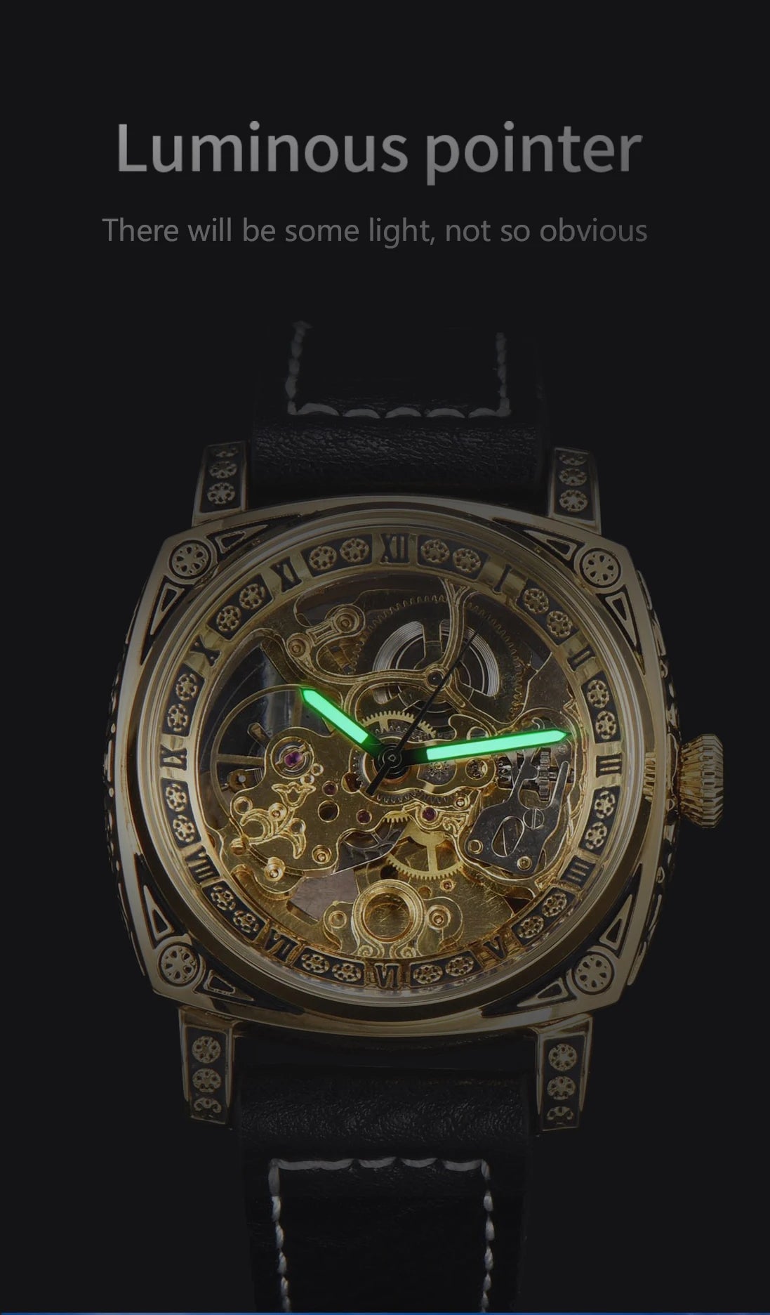 LONGLUX Automatic Mechanical Skeleton Watch – Retro Style Waterproof Leather Men’s Wristwatch, No Logo