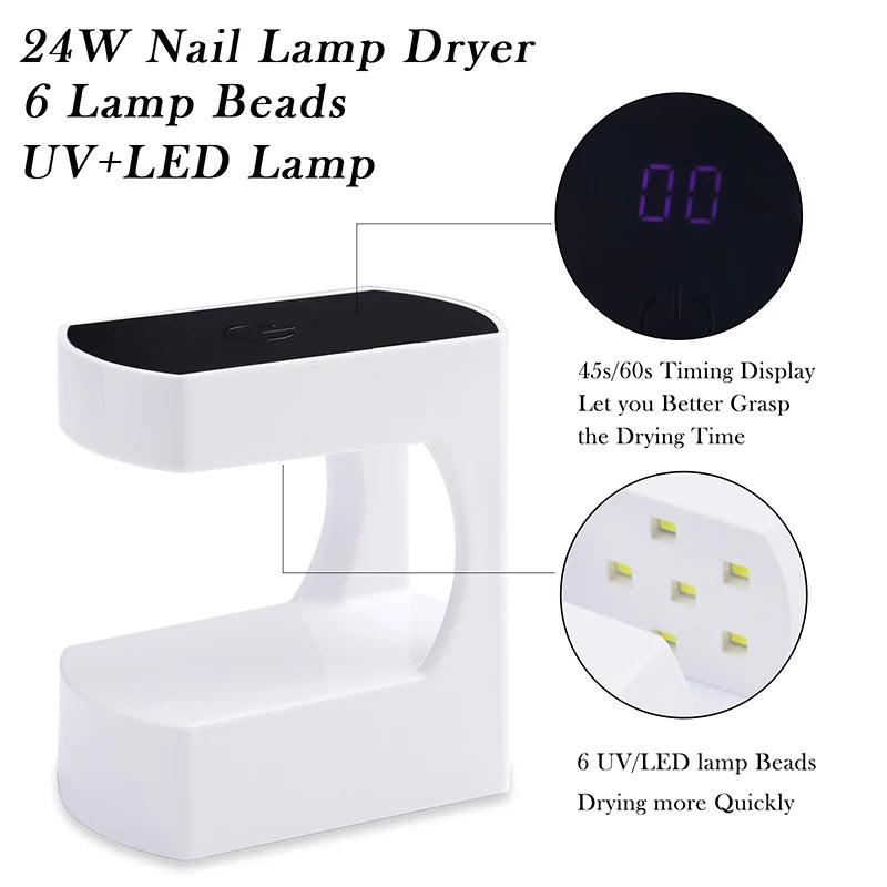 6-LED Mini Nail Drying Lamp - USB UV Gel Polish Curing Light for Manicure & Home or Travel Use