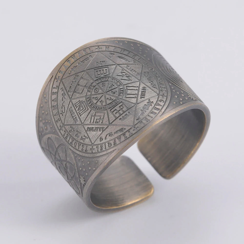Dawapara 7 Archangels Protection Ring – Metatron Cube, Lilith Symbol, King Solomon Secrets Vintage Amulet Jewelry
