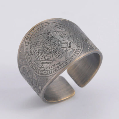 Dawapara 7 Archangels Protection Ring – Metatron Cube, Lilith Symbol, King Solomon Secrets Vintage Amulet Jewelry