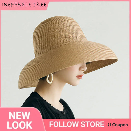 Women’s Summer Hepburn-Style Straw Hat – Vintage Wide Brim Beach & Holiday Sun Hat