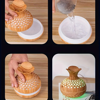 300ml Wooden Vase Cool Mist Humidifier: Colorful Light Aromatherapy Oil Diffuser - USB Mini Air Humidificador