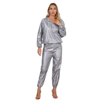 Unisex PVC Sauna Suit — Long Sleeve Top & Elastic Waistband Pants for Men & Women, Slimming Fitness Workout Outfit
