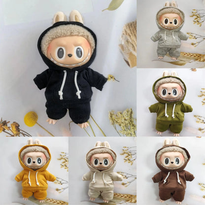 Ropa Labubu Clothes Set for 15/17cm V1/V2 Plush Dolls – Hooded Sweatshirt & Pants | Doll Outfit Accessories & Kid Toy Gift