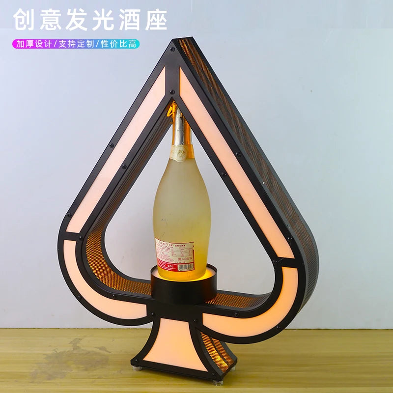 Luminous Spade A Champagne Bottle Display Stand – Rechargeable Wrought Iron VIP Bar Display Base