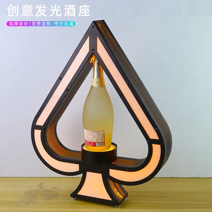 Luminous Spade A Champagne Bottle Display Stand – Rechargeable Wrought Iron VIP Bar Display Base