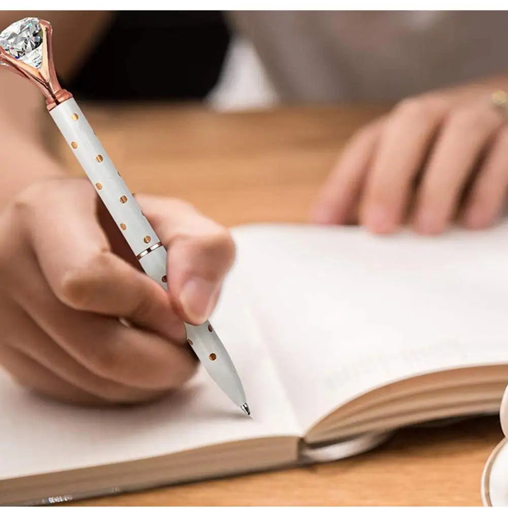 Large Diamond Crystal Ballpoint Pen - 1.0mm Metal Nib Rhinestone Pen for Student Stationery, Office, Business Gifts