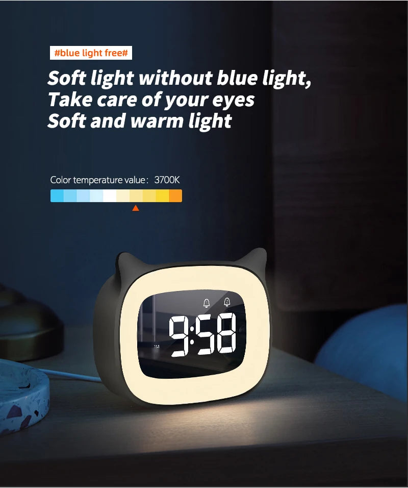 Music LED Digital Alarm Clock – Voice Control Night Light with 1200mAh Battery for Home Desk Decor