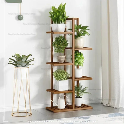 Nordic Wooden Plant Shelves - Indoor Flower Shelf for Living Room, Balcony, Garden Furniture, FYPS