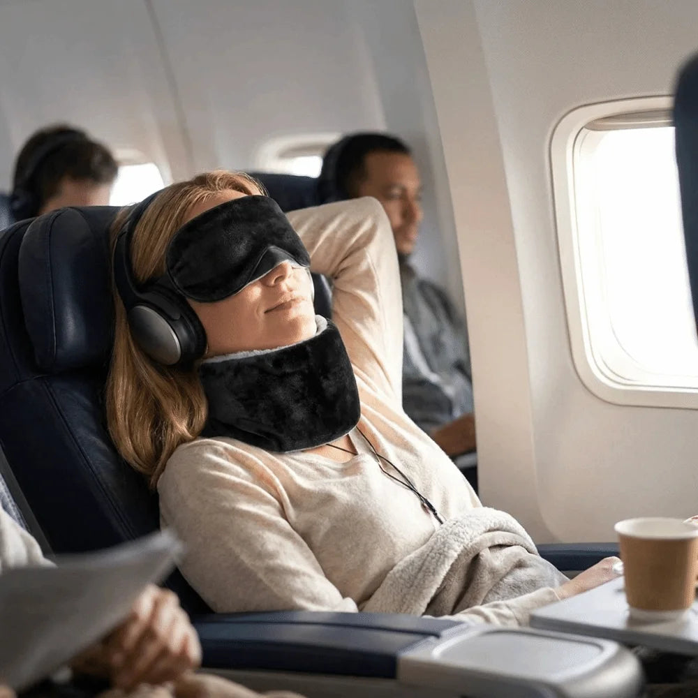Adjustable Travel Eye Mask and Neck Pillow - Ergonomic Head Support Strap for Comfortable Long-Distance Travel