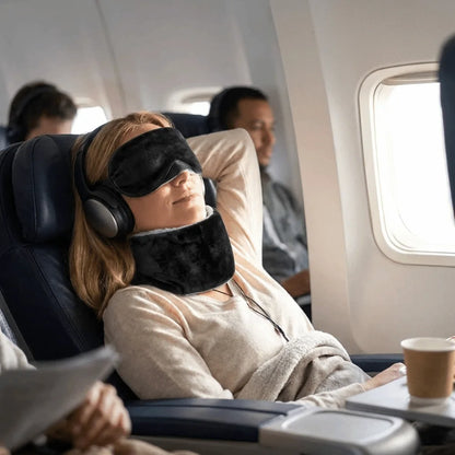 Adjustable Travel Eye Mask and Neck Pillow - Ergonomic Head Support Strap for Comfortable Long-Distance Travel