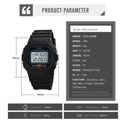 SKMEI 1628 Military Digital Watch for Men - Retro Sport Waterproof Electronic Wristwatch with LED Display
