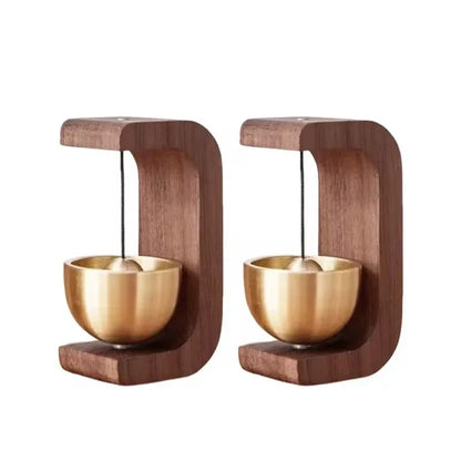 Magnetic Wooden Doorbell - Solid Brass Wind Chimes, Wireless Hanging Doorbell, Japanese Style Garden Pendant & Home Decor